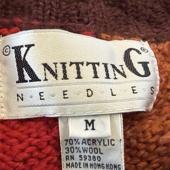 Vintage Knitting Needles Sweater Cardigan Womens Size Medium Plaid Button Front - Picture 6 of 6